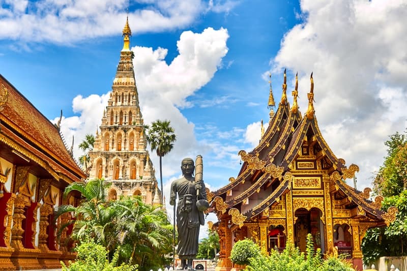 Ornate gold and red Thai temple architecture